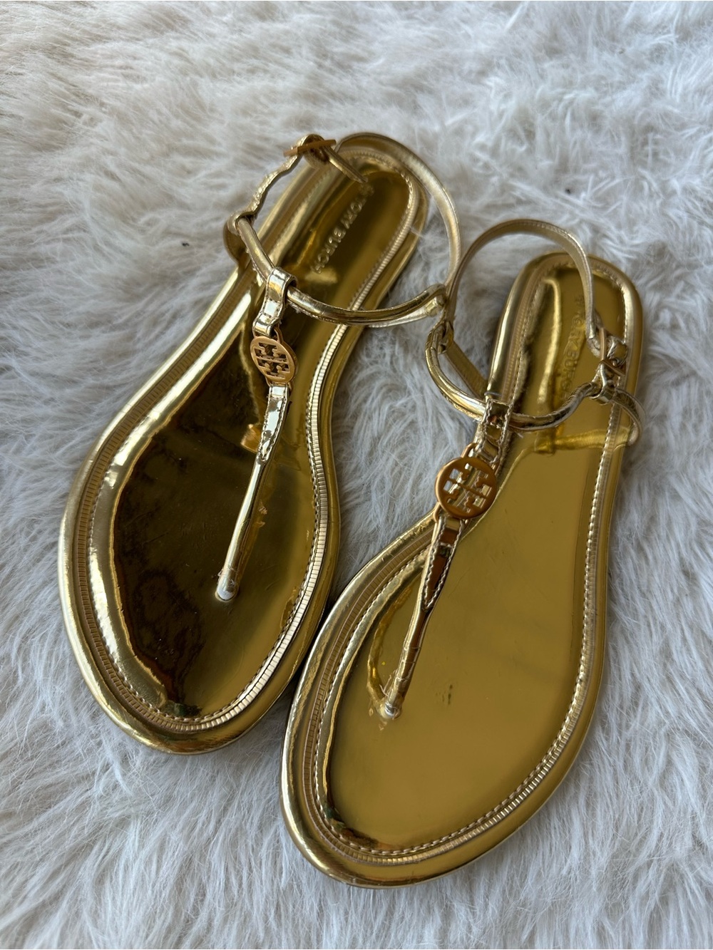 Tory Burch Metallic Gold T-Strap Thong Emmy Sandals 8.5